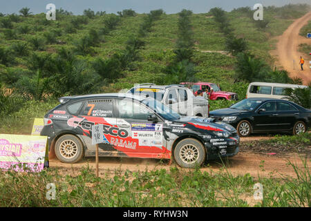 Subaru Impreza WRX am malaysischen Auto Rally Championship 2015, Johor, Malaysia Stockfoto