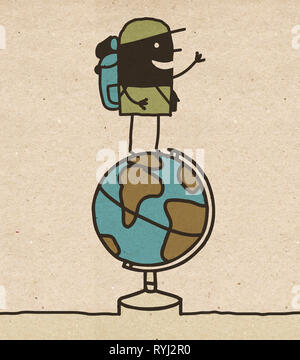 Schwarz Cartoon Globe Trotter Stockfoto