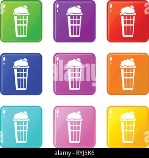 Popcorn, Symbole, Satz 9 Colour Collection Stock Vektor