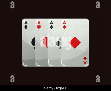 Glücksspielkarten. Vektorabbildung. Gruppe von Assen. Stock Vektor