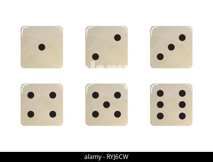 Satz weißer Würfel. Vektorabbildung. Casino und Glücksspiel Stock Vektor