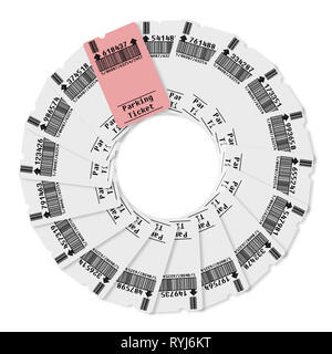 Ticket für Parkplatz Konzept Bild - Bar Code und Code-nummern sind vollständig konfektioniert - Konzept Bild auf weißem Hintergrund für einfache Auswahl Stockfoto