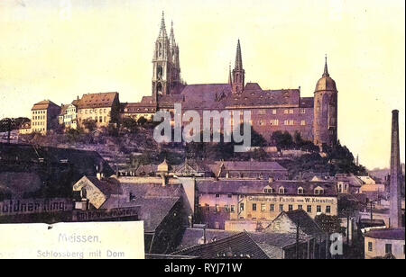 Albrechtsburg und Meißner Dom, 1908, Meißen, Burgberg mit Dom und Bischofsschloß, Fabriken, Deutschland Stockfoto