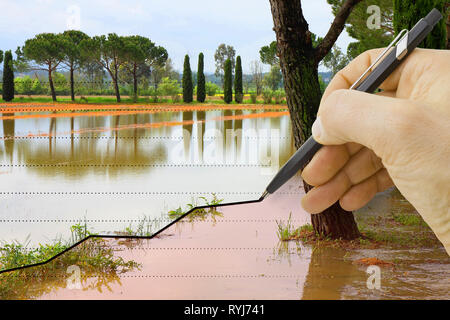 Seite erstellt ein Diagramm über saisonale Regenfälle - Konzept Bild Stockfoto