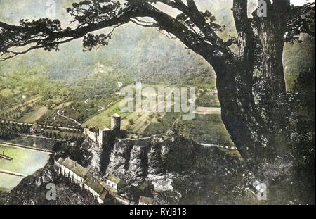 Střekov (Schloss), Elbe in Ústí nad Labem, 1909, Aussig, Schreckenstein, Ruine, Tschechische Republik Stockfoto