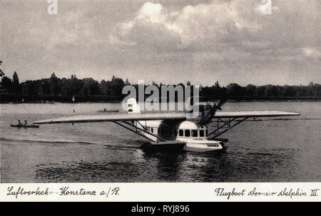 Verkehr/Transport, Luftfahrt, Wasserflugzeug, Flugboot Dornier Do Delphin III, Prototyp, Konstanz am Bodensee, Postkarte, 1928, Additional-Rights - Clearance-Info - Not-Available Stockfoto