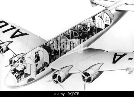 Verkehr/Transport, Luftfahrt, Flugzeuge, Junkers Ju 90, Schnittzeichnung, 1938, Additional-Rights - Clearance-Info - Not-Available Stockfoto