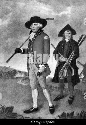 Sport, Golf, Golfspieler William Innes mit seinem Caddy, Farbdruck, von der Malerei von Lemuel Francis Abbott (1760 - 1802), Öl auf Leinwand, 1778, Artist's Urheberrecht angepasst wurde nicht gelöscht Stockfoto