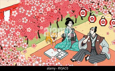 Ukiyo-e Stil schöne Cherry Blossom anzeigen Aktivität Stock Vektor