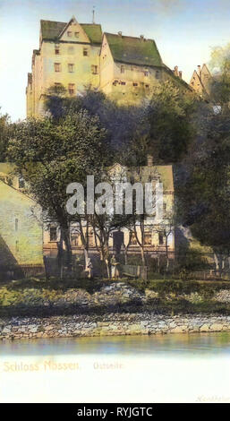 Schloss Nossen, Freiberger Mulde in Nossen, Farbig, Deutschland, Gebäude in Nossen, 1898, Landkreis Meißen, Nossen, Schloß Osteite Stockfoto