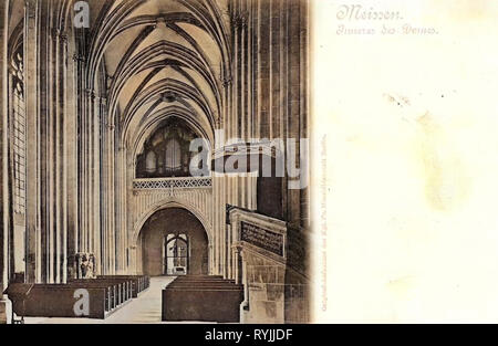 Innenraum der Meißner Dom, Orgeln im Landkreis Meißen in Sachsen, Kanzel, Kirchenbänke, 1899, Meißen, Inneres des Domes, Deutschland Stockfoto