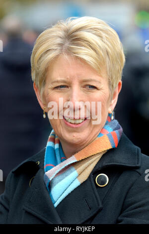 Angela Smith MP (Ex-Arbeit, jetzt unabhängige Gruppe: Penistone und Stocksbridge) auf College Green, Westminster, 13. März 2019 interviewt Stockfoto