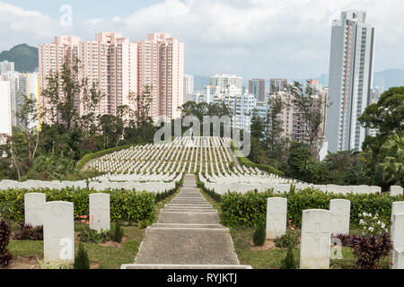 Sai Wan War Cemetery, ein Friedhof in Wan Chai, Hongkong, verwaltet von der Commonwealth War Graves Commission (Cwgc). Stockfoto