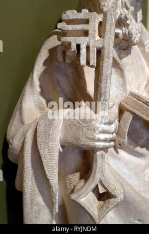 Das königliche Kloster von Brou. Werk. Der heilige Petrus die Schlüssel zum Himmel. Detail. 15. Jahrhundert. Bourg-en-Bresse. Frankreich. Stockfoto