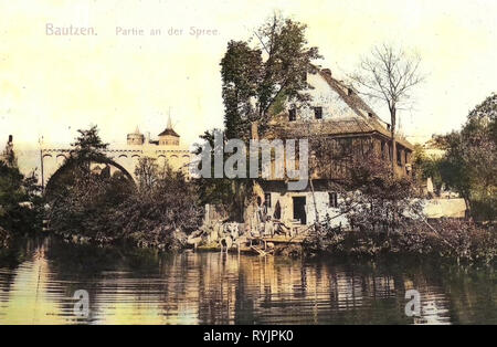 Spree in Bautzen, Historische Bilder der Friedensbrücke (Bautzen), 1910, Landkreis Bautzen, Bautzen, an der Spree, Deutschland Stockfoto