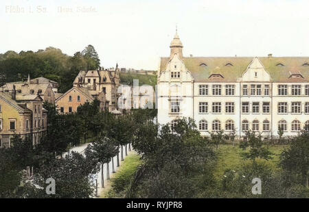 Schulen im Landkreis Mittelsachsen, Gebäude in Flöha, 1910, Landkreis Mittelsachsen, Flöha, neue Schule, Deutschland Stockfoto