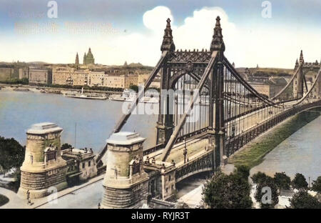 Historische Bilder der Elisabeth Brücke, Budapest, deutsche Text 1911, Elisabethbrücke, Ungarn Stockfoto