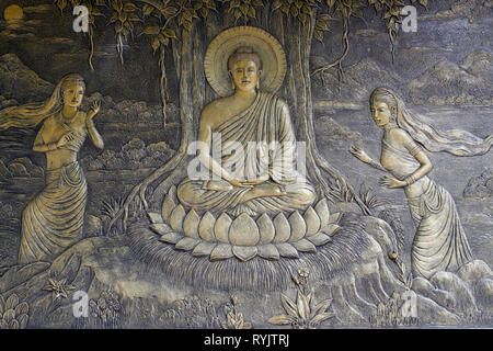 Tinh Xa Ngoc Chau buddhistischer Tempel. Das Leben des Buddha, Siddhartha Gautama. Chau Doc Vietnam. Stockfoto