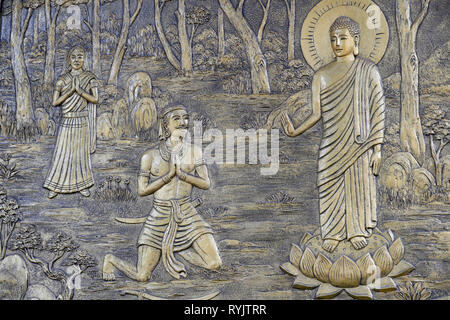 Tinh Xa Ngoc Chau buddhistischer Tempel. Das Leben des Buddha, Siddhartha Gautama. Chau Doc Vietnam. Stockfoto