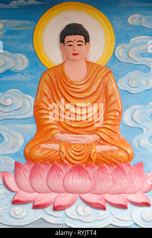 Tinh Xa Ngoc Chau buddhistischer Tempel. Das Leben des Buddha, Siddhartha Gautama. Die Erleuchtung des Buddha. Chau Doc Vietnam. Stockfoto