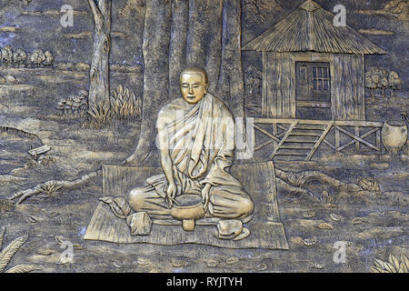Tinh Xa Ngoc Chau buddhistischer Tempel. Buddhistischer Mönch. Chau Doc Vietnam. Stockfoto