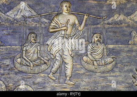 Tinh Xa Ngoc Chau buddhistischer Tempel. Der Mann und die Frau in der Durchführung von Pol. Chau Doc Vietnam. Stockfoto