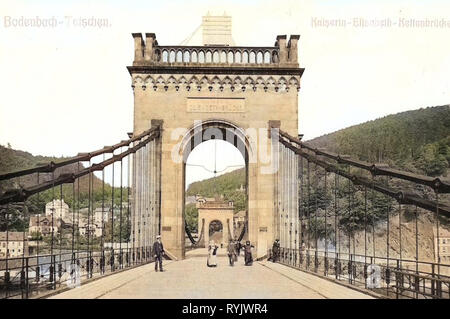 Kaiserin Elisabeth Brücke in Děčín 1911, Aussig, Bodenbach, Kaiserin Elisabeth, Kettenbrücke, Tschechische Republik Stockfoto