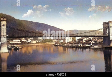 Kaiserin Elisabeth Brücke in Děčín, Gebäude in Děčín 1911, Aussig, Bodenbach, Blick / obergrund, Kettenbrücke, Tschechische Republik Stockfoto