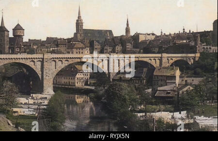 Historische Bilder der Friedensbrücke (Bautzen), Spree in Bautzen, Historische Bilder der Michaeliskirche (Bautzen), Wassertürme in Bautzen, Wäscheleine, 1911, Landkreis Bautzen, Bautzen, Kronprinzenbrücke, Deutschland Stockfoto