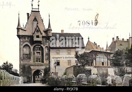 Schloss Tore in Sachsen Albrechtsburg, 1911, Meißen, Burgtor, Deutschland Stockfoto