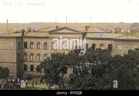 Schulen im Landkreis Mittelsachsen, Gebäude in Penig, 1913, Landkreis Mittelsachsen, Penig, Bürgerschule, Deutschland Stockfoto