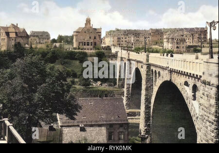 Historische Bilder der Friedensbrücke (Bautzen), Spree in Bautzen, 1913, Landkreis Bautzen, Bautzen, Kronprinzenbrücke, Deutschland Stockfoto