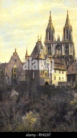 Meißner Dom, Schloss Tore in Sachsen Albrechtsburg, 1913, Meißen, das Burgtor und Domtürme, Deutschland Stockfoto