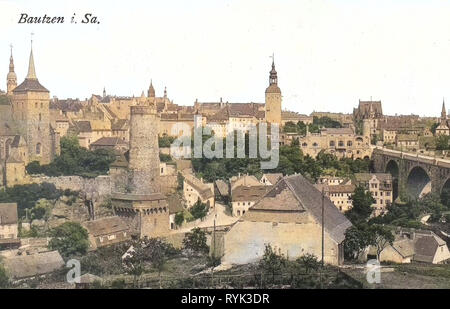 Historische Bilder von Alte Wasserkunst, Historische Bilder der Friedensbrücke (Bautzen), 1914, Landkreis Bautzen, Bautzen, Deutschland Stockfoto