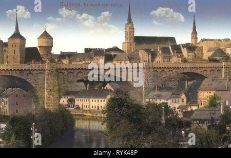 Historische Bilder der Friedensbrücke (Bautzen), Spree in Bautzen historische Bilder von Alte Wasserkunst, 1914, Landkreis Bautzen, Bautzen, Kronprinzenbrücke, Deutschland Stockfoto