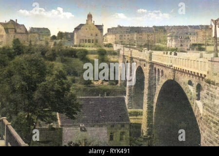 Historische Bilder der Friedensbrücke (Bautzen), Spree in Bautzen, 1914, Landkreis Bautzen, Bautzen, Kronprinzenbrücke, Deutschland Stockfoto