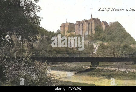 Schloss Nossen, Gebäude in Nossen, Freiberger Mulde in Nossen, Brücken im Landkreis Meißen, 1915, Landkreis Meißen, Nossen, Schloß, Deutschland Stockfoto