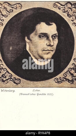 Portrait Gemälde von Martin Luther von Lucas Cranach (I), Lutherhaus Wittenberg, 1915, Sachsen-Anhalt, Lutherstadt Wittenberg, Martin Luther von Lucas Cranach, Deutschland Stockfoto