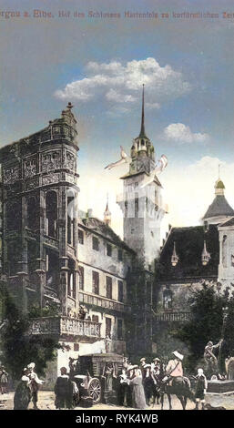 Schloss Hartenfels, Torgau, Gemälde in Sachsen, Pferdekutschen in Deutschland, 1915, Landkreis Nordsachsen, Hof des Strapaziert Hartenfels in kurfürstlichen Zeiten Stockfoto