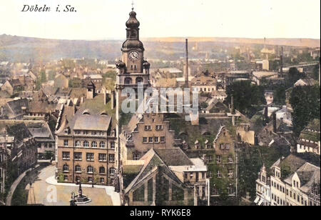 Rathaus in Döbeln, Schlegelbrunnen, Gebäude in Döbeln, 1917, Landkreis Mittelsachsen, Döbeln, Deutschland Stockfoto