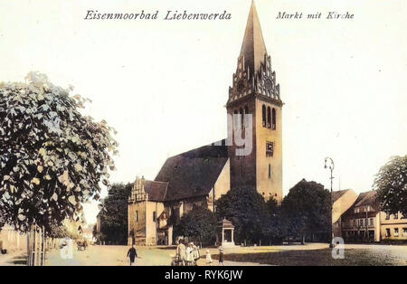 Nikolaikirche (Bad Liebenwerda), Marktplätze in Brandenburg, Gebäude in Bad Liebenwerda, 1918, Brandenburg, Liebenwerda, Markt mit Kirche Stockfoto