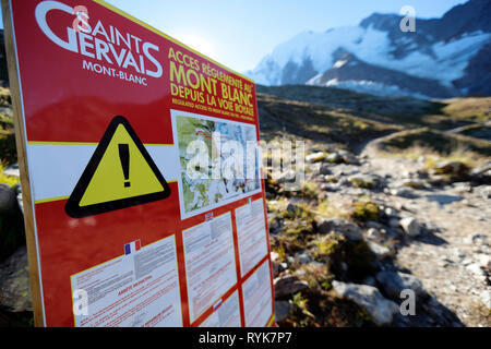 Lokale Bye-Law. Geregelter Zugang zum Mont Blanc. Frankreich. Stockfoto