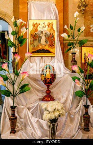 Nazareth Ostern Dekoration in der Melkitischen (griechisch-katholischen) Kirche, Galiläa, Israel. Stockfoto