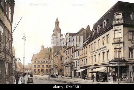 Gebäude in Döbeln, Rathaus in Döbeln, Geschäfte in Sachsen, 1915, Landkreis Mittelsachsen, Döbeln Obermarkt, Deutschland Stockfoto