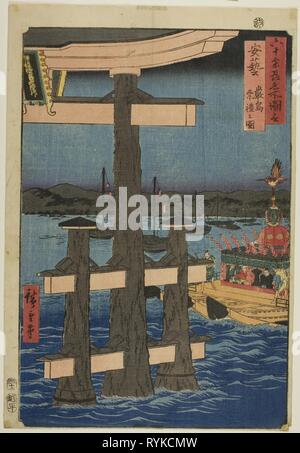 Aki Provinz: Festival in der Itsukushima Schrein (Aki, Itsukushima sairei nicht zu), aus der Serie "berühmten Blick auf die Rund 60 Provinzen (Rokujuyoshu meisho zue)". Utagawa Hiroshige?? ??; Japanisch, 1797-1858. Datum: 1853. Abmessungen: 36,0 x 24,5 cm (14 1/4 x 9 5/8 in.). Farbe holzschnitt; Oban. Herkunft: Japan. Museum: Das Chicago Art Institute, Chicago, USA. Stockfoto