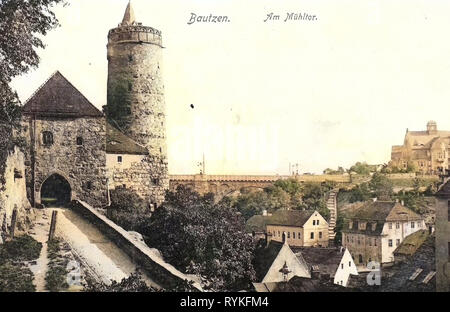 Historische Bilder der Friedensbrücke (Bautzen), historische Bilder von Alte Wasserkunst, Mühltor (Bautzen), 1915, Landkreis Bautzen, Bautzen, Am Mühltor, Deutschland Stockfoto