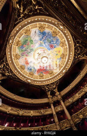 Paris (Frankreich): Palais Garnier (Opéra Garnier). Decke erstellt von Chagall. Das Gebäude ist als National Historic Landmark (Französisch "onume eingestuft Stockfoto