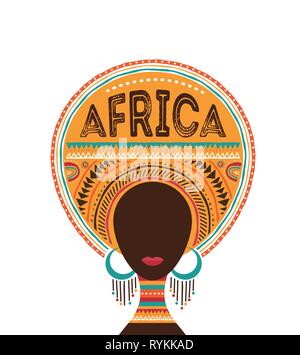 Afrika Tag, Vector Illustration mit afrikanischen Frau, Stamm Ornamenten und Mustern. Stock Vektor