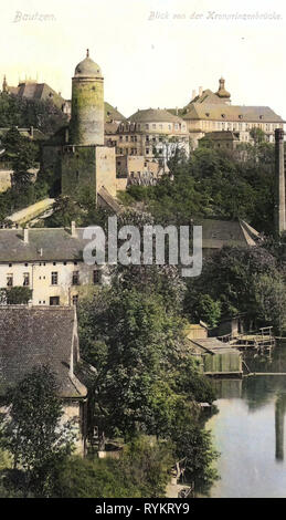 Historische Bilder der Neuen Wasserkunst, Blick von der Friedensbrücke (Bautzen), Spree in Bautzen, 1913, Landkreis Bautzen, Bautzen, Blick von der Kronprinzenbrücke, Deutschland Stockfoto