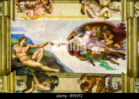 Michelangelo, die Schöpfung von Adam, Sixtinische Kapelle, Renaissance-Malerei, Fresko, um 1511 Stockfoto